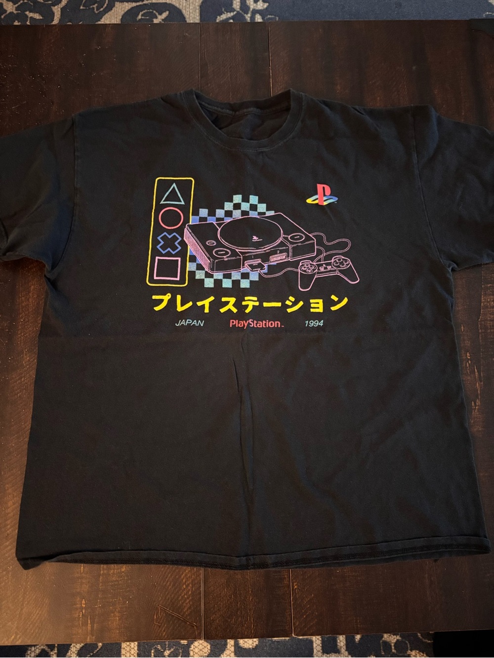 Black Graphic Tee with Japan PlayStation Console Print